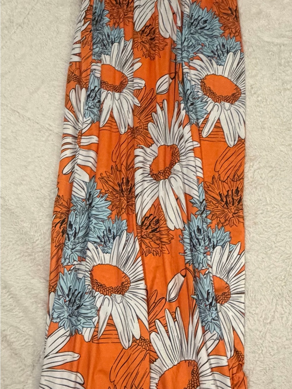 Orange Floral Maxi Dress with White & Blue Daisy Print